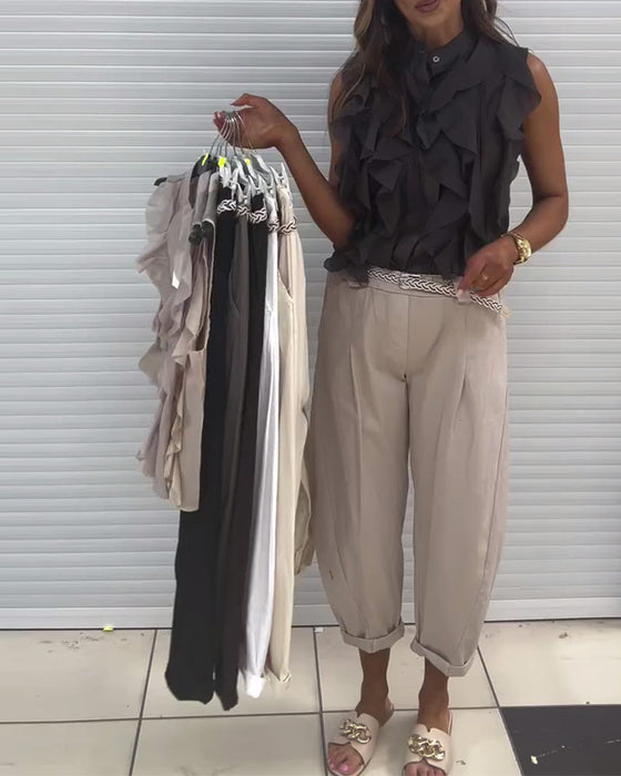 Tank Top Designer Ruffle Ärmlös