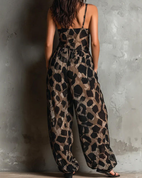 Jumpsuit Leopardmönster Hängslor Bredbent