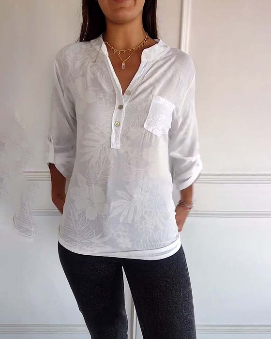 Patchwork topp med paljetter med bladtryck