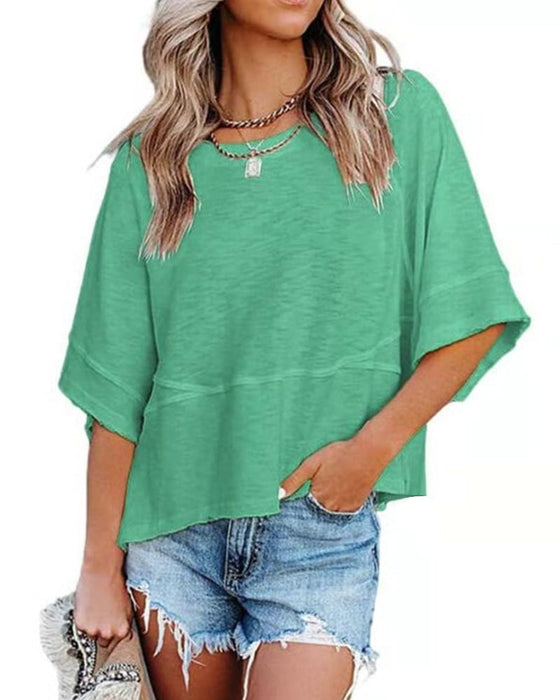 T-Shirt Utan Slits Lappad Enfärgad Klockärm