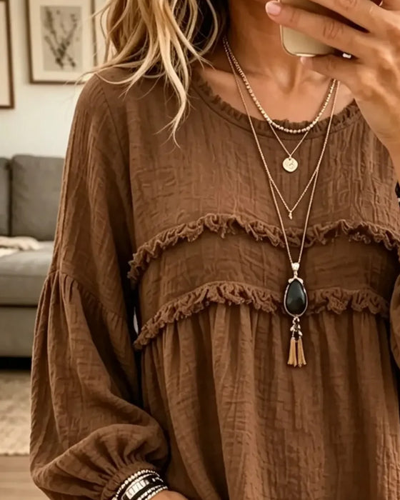 Blus Solid Rynkad Casual