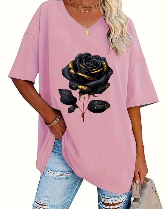 T-Tröja Rosprint Loose Fit Halvärm