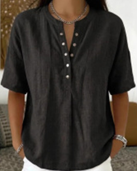 Blus Solid Färg Casual Kort Ärm