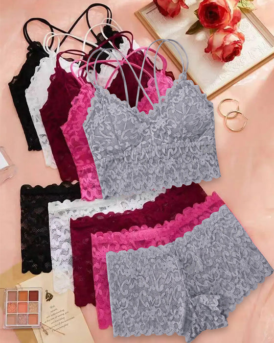 Lingerie Set Spets Utskärning Rygg