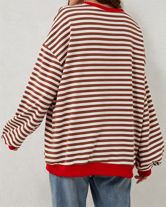 T-Shirt Randig Rund Hals Färgblock