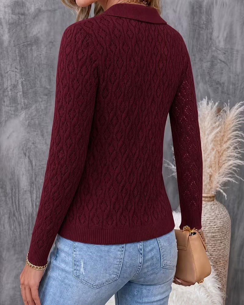 Pullover Nedvikbar Krage Knapp Cutout Slimmad