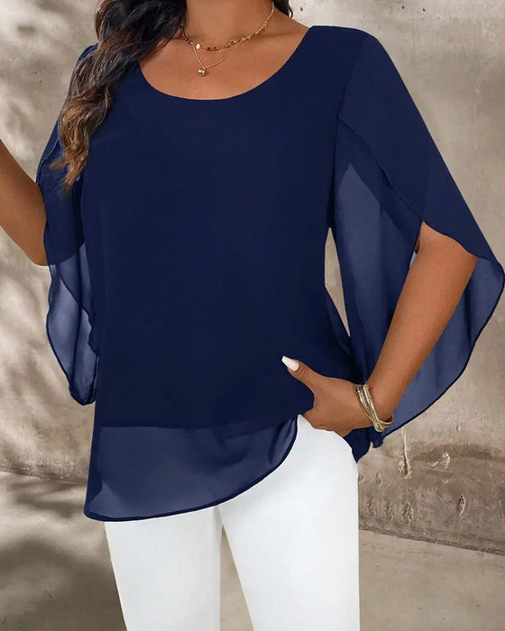 Blus Rundhalsad Oregelbunden Solid