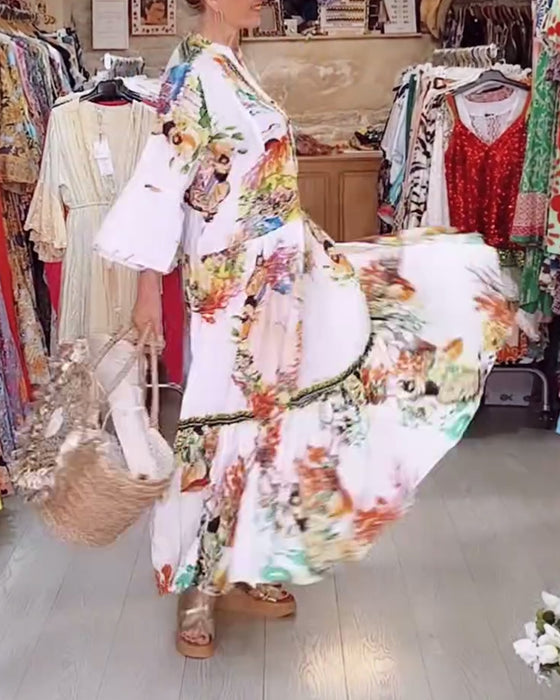 Patchworkklänning med tryckt knapp från Boho
