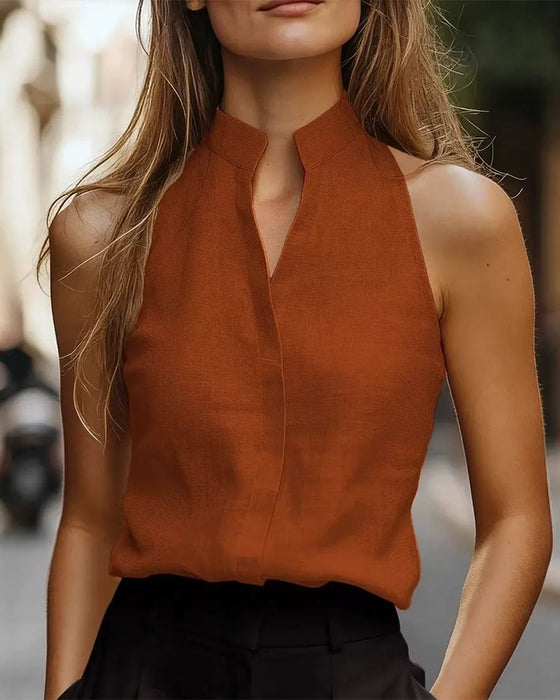 Tank Top Mandarin Krage Ärmlös