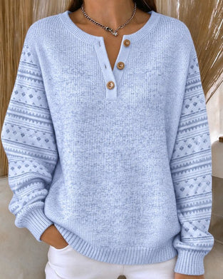 Sweatshirt Rund Halsringning Knäppt Randig Lössittande