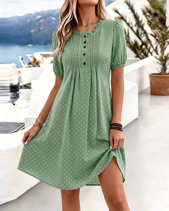 Klädning Rundhalsad Polka Dot Ruffle