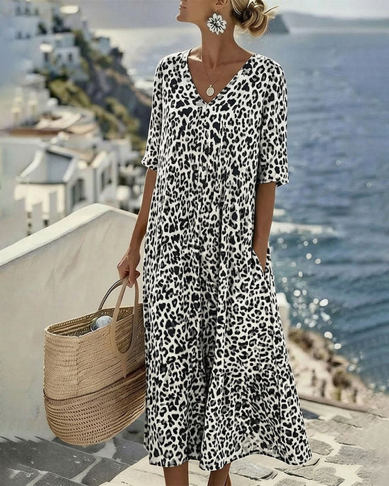 Klädning Leopard V-Hals Lös