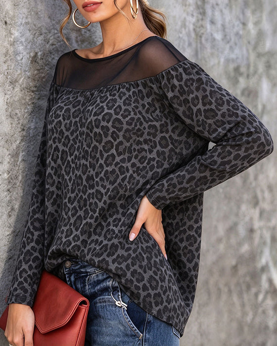 Topp Leopard Mesh Patchwork