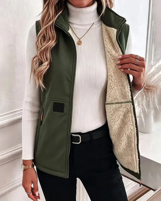 Cardigan Vadderad Polar Fleece Öppen Fram
