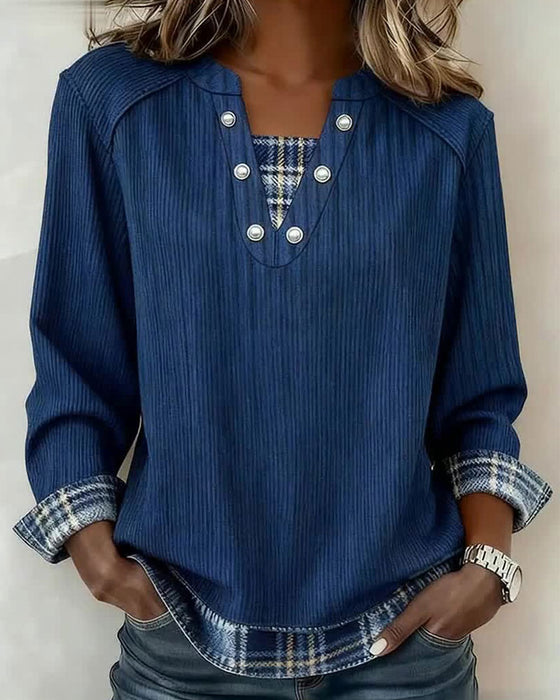 Sweatshirt Falsk Två Delar Pläd Långärmad
