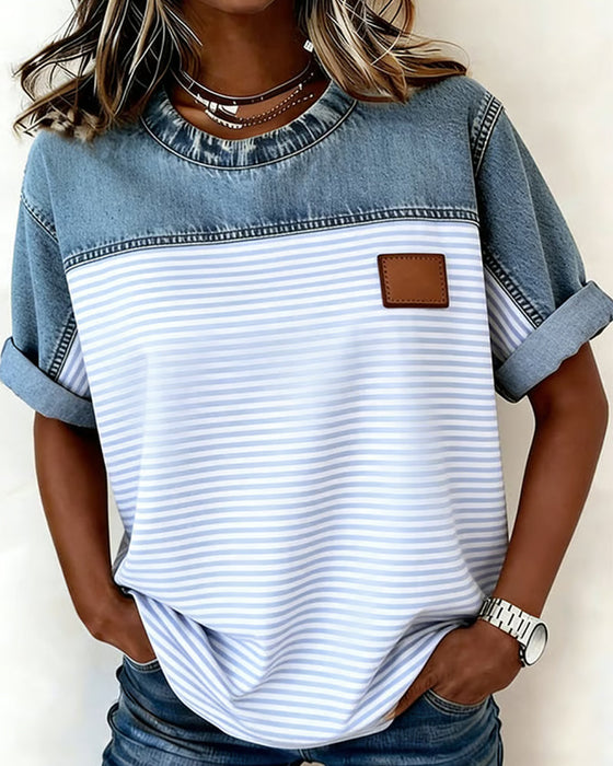 Blus Denim Panel Rand