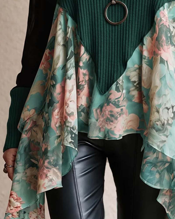 Blus Patchwork Blommig Oregelbunden