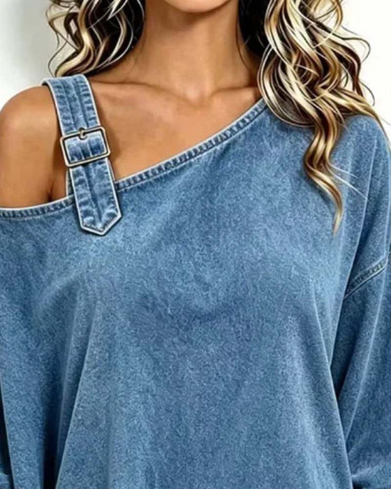 Blus Off-Shoulder Oregelbunden Casual