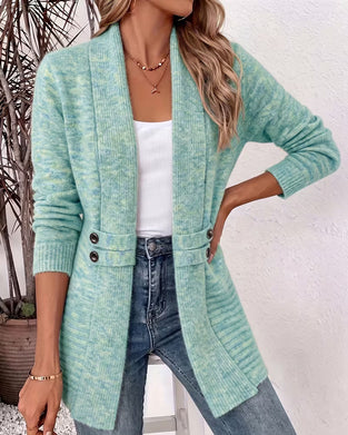 Cardigan Solid Färg Knapp Prydd