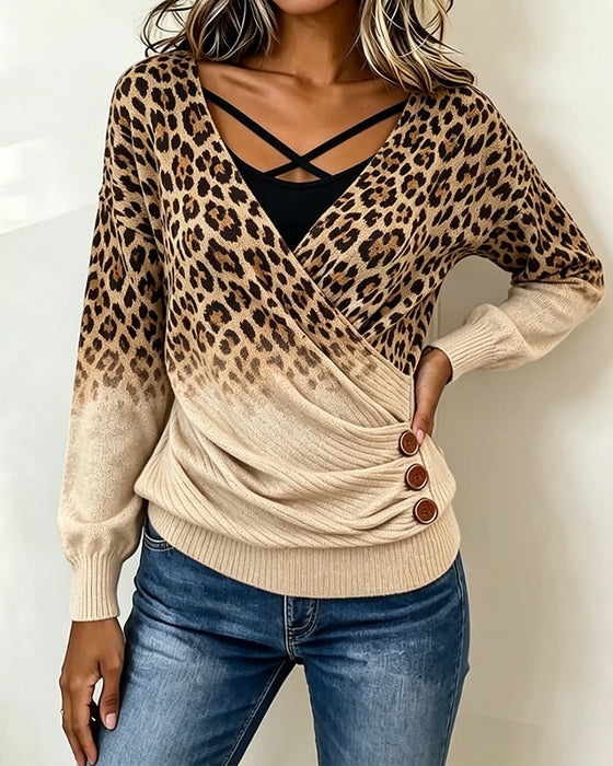Topp Leopard Tryck Kors Gradient Låtsas Tvådelad
