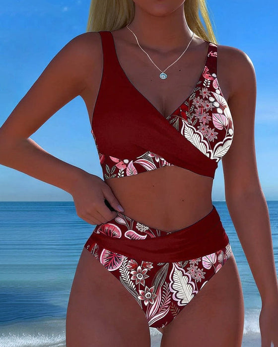 Bikini Kontrastfärg Mode Blommig