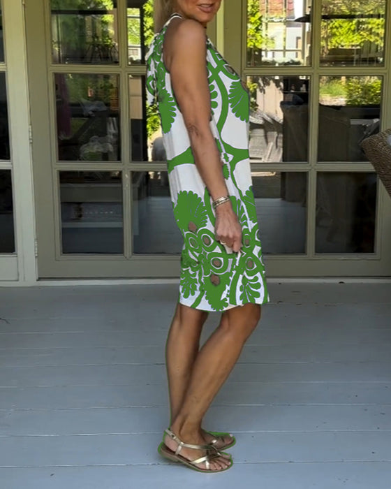 Halterringad klänning med vintagetryck