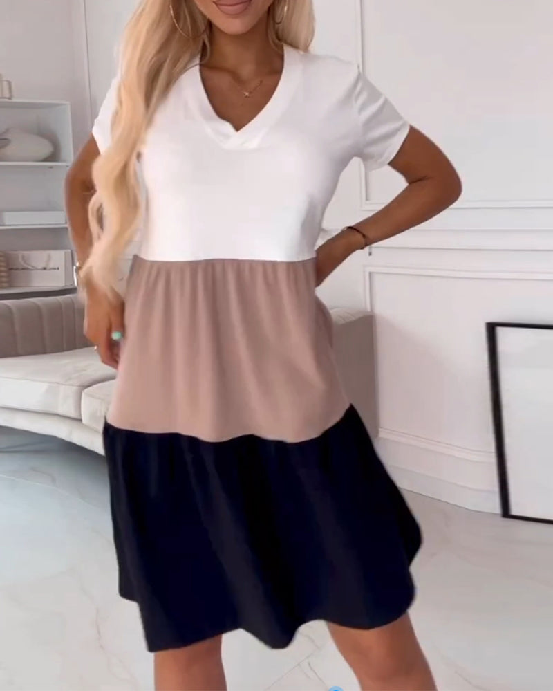 Colorblock kortärmad casual klänning