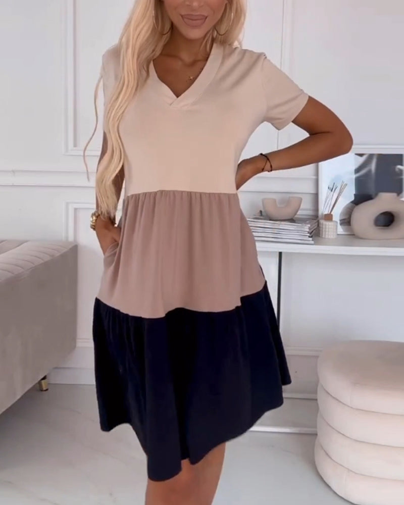 Colorblock kortärmad casual klänning