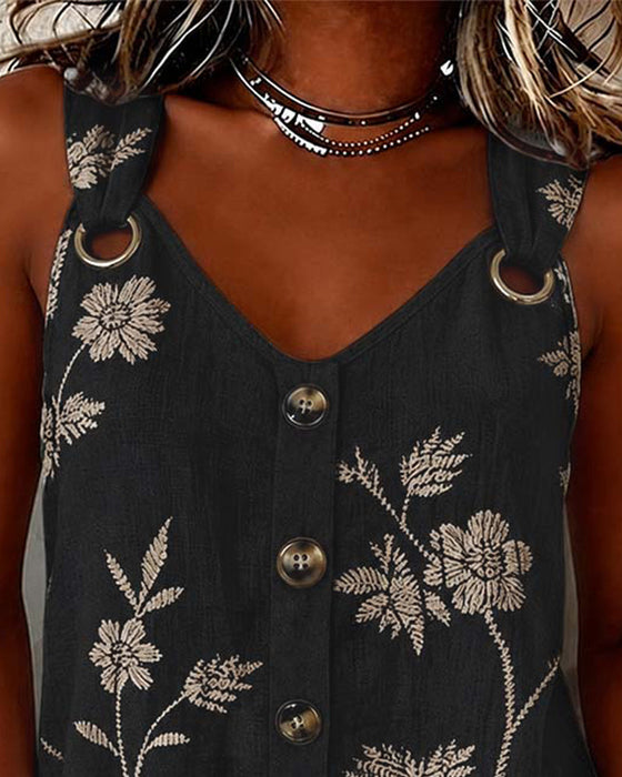 Tank Top Blommig Kamisol Metall Ring