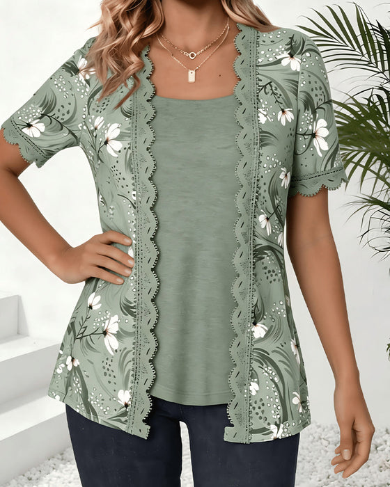 T-Shirt Falsk Lager Våg Ruffle Tryck