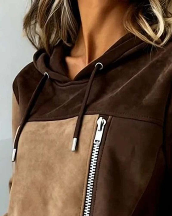 Hoodie Huvförsedd Dragsko Kontrast Dragkedja