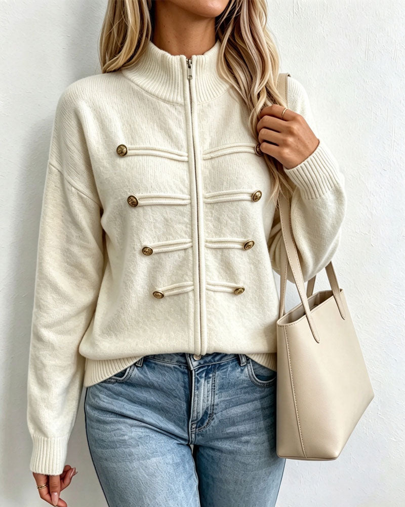Cardigan Mandarin Krage Mode Dragkedja Stickad