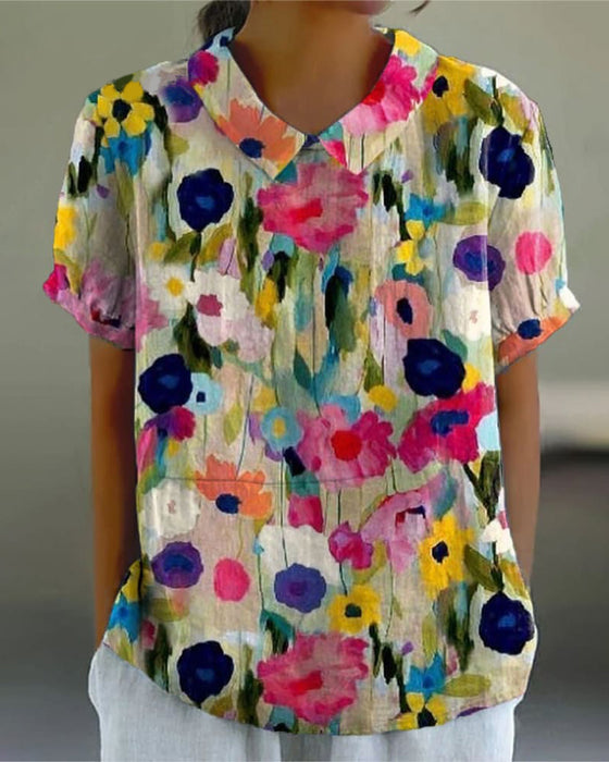 Casual blus i kavajslag med blommönster