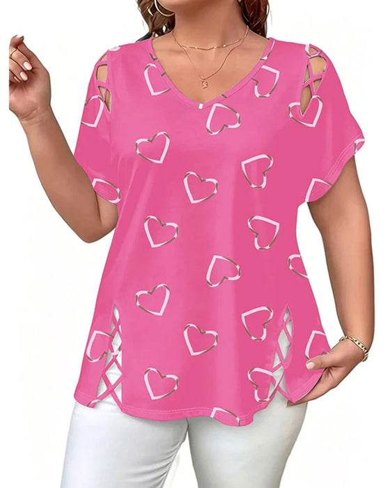 T-Shirt Hjärtmönster Genombruten Kortärmad