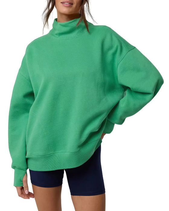 Sweatshirt Hög Hals Droppad Axlat Enfärgad