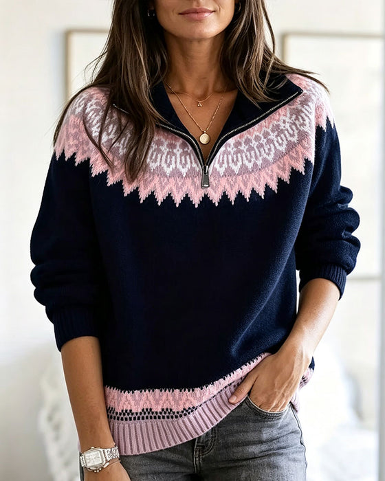 Pullover Dragkedja Casual Lång Ärm