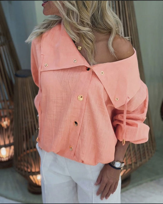 Blouse Stor Krage Knapp-Fram Kort