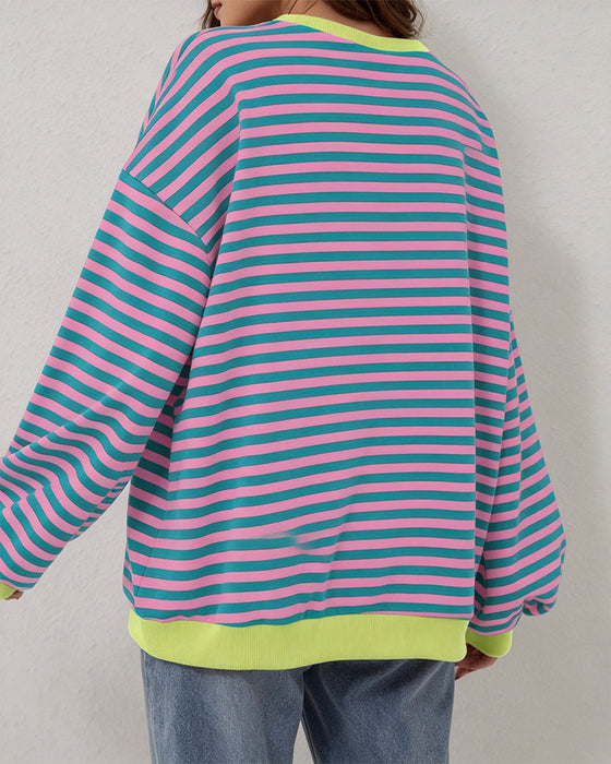 T-Shirt Randig Rund Hals Färgblock