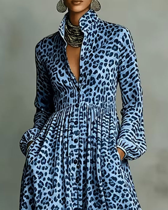 Skjortklänning Leopard Krage Lång