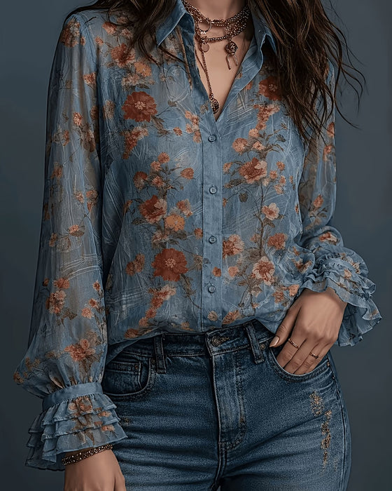 Blus Blommig Ruffle Slag