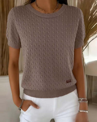 Pullover Rundhalsad Kortärmad Enfärgad Casual