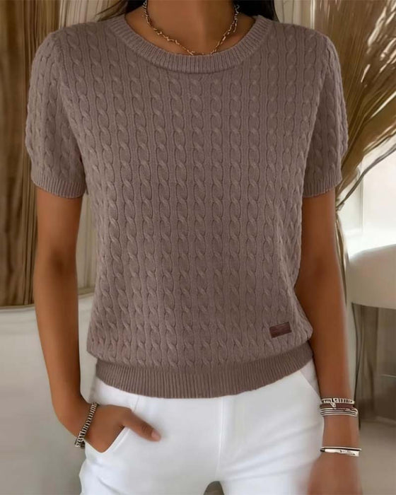 Pullover Rundhalsad Kortärmad Enfärgad Casual