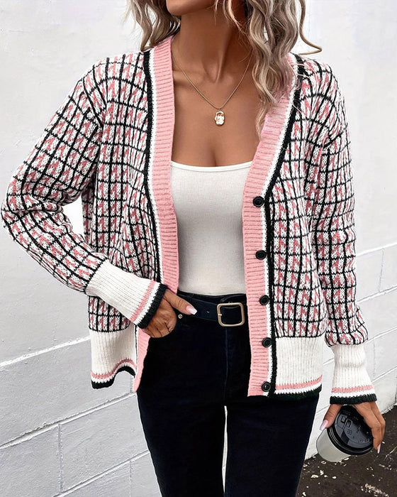 Cardigan Vintage Rutig Knapprad