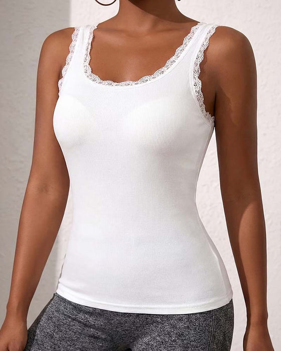 Tank Top Dam Casual Spets Trim Vadderad