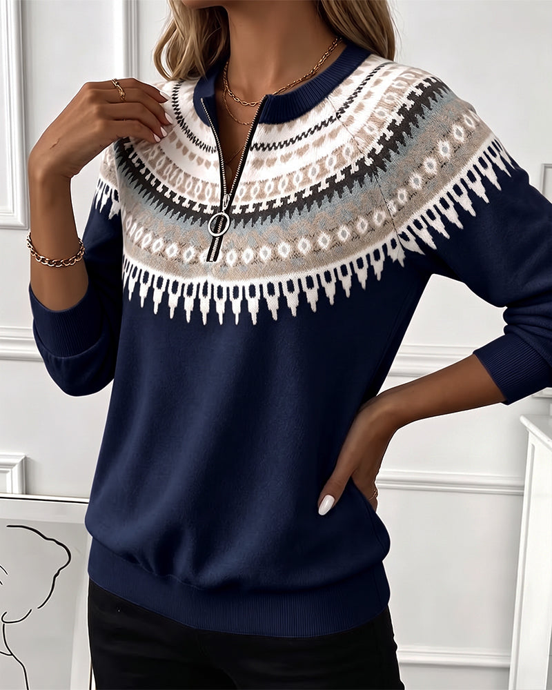 Sweatshirts Färgblock Dragkedja Lång Ärm
