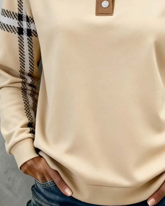 Sweatshirt Polokrage Knapp Randig Lång Ärm