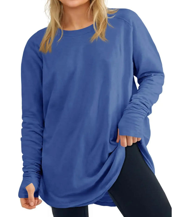 T-Shirt Rundhalsad Långärmad Enfärgad Lössittande