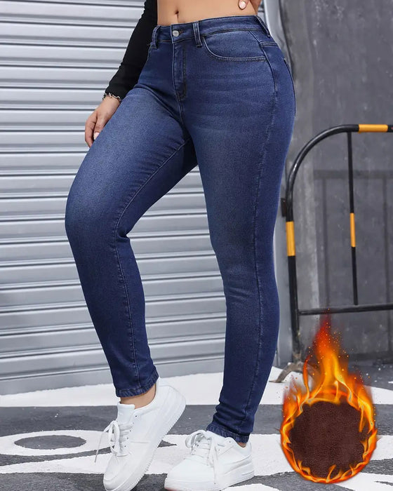 Jeans Dam Fleecefodrad Enfärgad Ficka