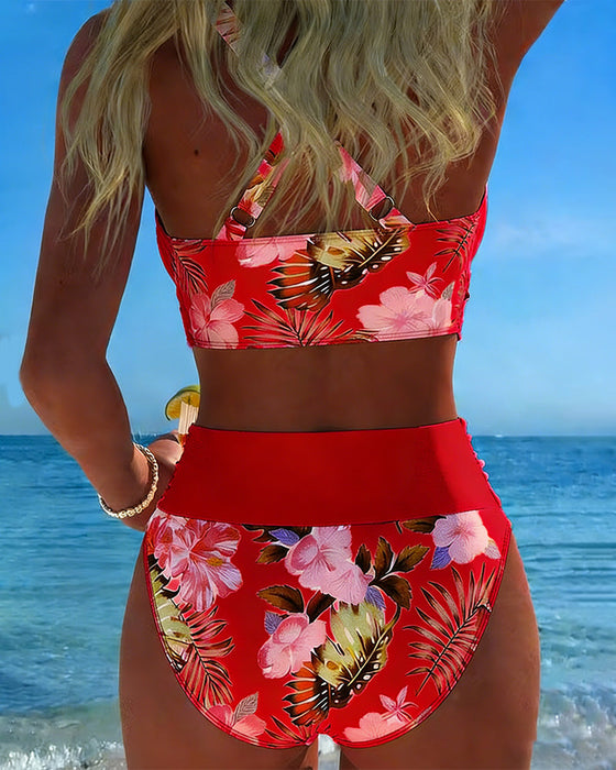 Bikini Kontrast Blommig Delad