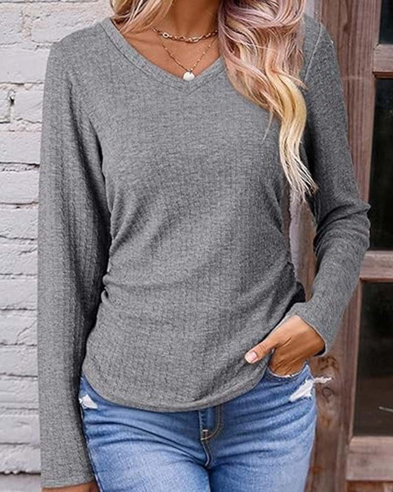 Blus V-Hals Slim Fit Texturerad